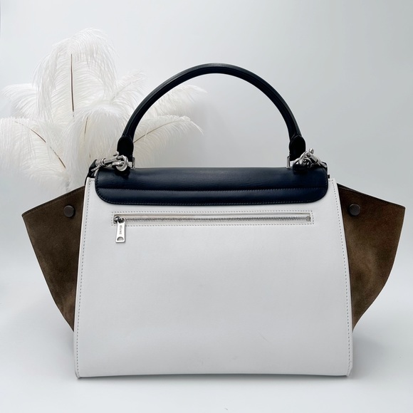 Authentic CELINE Tricolor Trapeze in IvoryBlack/Brown Calfskin Leather And Suede - Picture 2 of 14